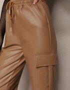 defox Pantaloni largi Bej închis cu talie înaltă căptușiți în stil cargo cu elastic în talie și buzunare cu clape Vilencja