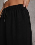 defox Pantaloni Largi Negri cu Vâscoză cu Elastic în Talie Lealirre