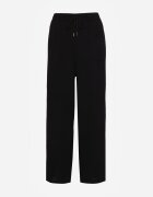 defox Pantaloni Largi Negri cu Vâscoză cu Elastic în Talie Lealirre