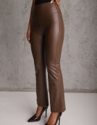 defox Pantaloni Maro cu croi clopot din piele ecologică și cu elastic în talie Dawi