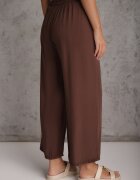 defox Pantaloni Maro din Bumbac Tip Palazzo cu Elastic în Talie Fieana