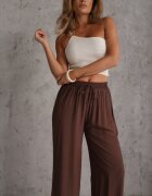 defox Pantaloni Maro din Bumbac Tip Palazzo cu Elastic în Talie Fieana