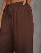 defox Pantaloni Maro din Bumbac Tip Palazzo cu Elastic în Talie Fieana