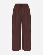 defox Pantaloni Maro din Bumbac Tip Palazzo cu Elastic în Talie Fieana