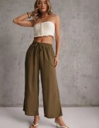 defox Pantaloni Maro din Bumbac Tip Palazzo cu Elastic în Talie Fieana