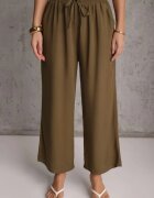 defox Pantaloni Maro din Bumbac Tip Palazzo cu Elastic în Talie Fieana