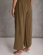 defox Pantaloni Maro din Bumbac Tip Palazzo cu Elastic în Talie Fieana