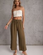 defox Pantaloni Maro din Bumbac Tip Palazzo cu Elastic în Talie Fieana