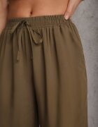 defox Pantaloni Maro din Bumbac Tip Palazzo cu Elastic în Talie Fieana