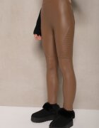 defox Pantaloni Maro din Piele Ecologică Skinny High Waist Căptușiți cu fleece Lavimi