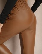 defox Pantaloni Marouri cu talie înaltă din piele ecologică cu elastic în talie Esaleira