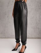 defox Pantaloni Negri Căptușiți cu Fleece cu elastic în talie și la glezne Franira