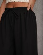 defox Pantaloni negri cu talie înaltă cu craci largi din viscoză cu elastic în talie Crisantas