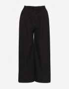 defox Pantaloni negri cu talie înaltă cu craci largi din viscoză cu elastic în talie Crisantas