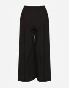 defox Pantaloni negri cu talie înaltă cu craci largi din viscoză cu elastic în talie Crisantas