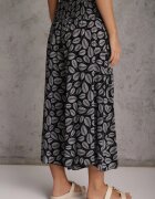 defox Pantaloni Negri din bumbac cu craci largi 7/8 și bandă elastică în talie Elenthe