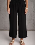 defox Pantaloni Negri din Bumbac Tip Palazzo cu Elastic în Talie Fieana
