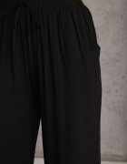 defox Pantaloni Negri din Bumbac Tip Palazzo cu Elastic în Talie Fieana