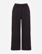 defox Pantaloni Negri din Bumbac Tip Palazzo cu Elastic în Talie Fieana