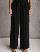 defox Pantaloni Negri High Waist cu șnur în talie și cu picior drept Raveann