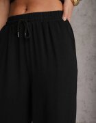 defox Pantaloni Negri High Waist cu șnur în talie și cu picior drept Raveann