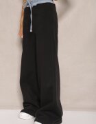defox Pantaloni Negru-Albastru din Bumbac cu Croială Largă High Waist Decorate cu Șnururi Annoriel
