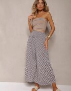 defox Pantaloni Negru-Bej High Waist din Bumbac cu Picioare Evazate și Bandă Elastică Nereialla
