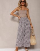 defox Pantaloni Negru-Bej High Waist din Bumbac cu Picioare Evazate și Bandă Elastică Nereialla