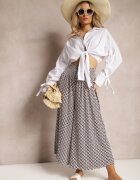 defox Pantaloni Negru-Bej High Waist din Bumbac cu Picioare Evazate și Bandă Elastică Nereialla