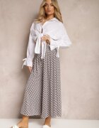 defox Pantaloni Negru-Bej High Waist din Bumbac cu Picioare Evazate și Bandă Elastică Nereialla