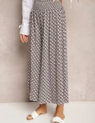 defox Pantaloni Negru-Bej High Waist din Bumbac cu Picioare Evazate și Bandă Elastică Nereialla