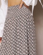 defox Pantaloni Negru-Bej High Waist din Bumbac cu Picioare Evazate și Bandă Elastică Nereialla