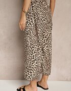 defox Pantaloni Negru-Bej Wide Leg cu elastic în talie cu model leopard Filanira