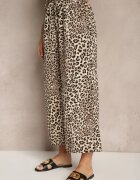 defox Pantaloni Negru-Bej Wide Leg cu elastic în talie cu model leopard Filanira