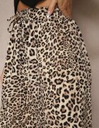 defox Pantaloni Negru-Bej Wide Leg cu elastic în talie cu model leopard Filanira