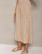 defox Pantaloni portocaliu-albastru din bumbac cu picioare largi 7/8 cu flori Aliana
