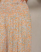 defox Pantaloni portocaliu-albastru din bumbac cu picioare largi 7/8 cu flori Aliana