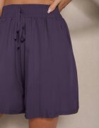 defox Pantaloni scurți Bleumarin din bumbac High Waist decorate cu legătură Selmio