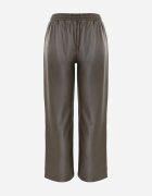 defox Pantaloni Verde cu picioare largi și elastic în talie din imitație de piele Agasa