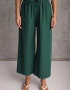 defox Pantaloni Verde închis Talie înaltă cu picioare largi din viscoză finisați cu elastic în talie Crisantas