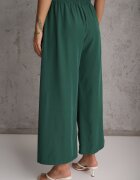 defox Pantaloni Verde închis Talie înaltă cu picioare largi din viscoză finisați cu elastic în talie Crisantas