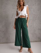 defox Pantaloni Verde închis Talie înaltă cu picioare largi din viscoză finisați cu elastic în talie Crisantas