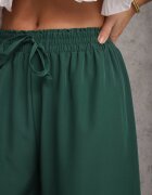 defox Pantaloni Verde închis Talie înaltă cu picioare largi din viscoză finisați cu elastic în talie Crisantas