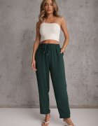 defox Pantaloni verzi cu croială lejeră cu șnur și elastic în talie Enivea