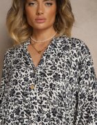 defox Rochie Alb-Bleumarin Cloș din Bumbac Decorată cu Model Floral Jenelitia