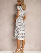 defox Rochie Alb-Negru din Bumbac cu Croială Cloș cu Elastic în Talie Emilla