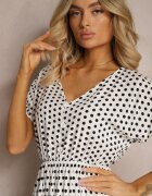 defox Rochie Alb-Negru din Bumbac cu Croială Cloș cu Elastic în Talie Emilla