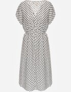 defox Rochie Alb-Negru din Bumbac cu Croială Cloș cu Elastic în Talie Emilla