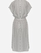 defox Rochie Alb-Negru din Bumbac cu Croială Cloș cu Elastic în Talie Emilla