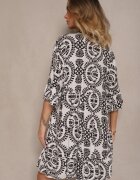 defox Rochie Alb-Negru din Bumbac cu Croială Cloș Decorată cu Nasturi Janivra